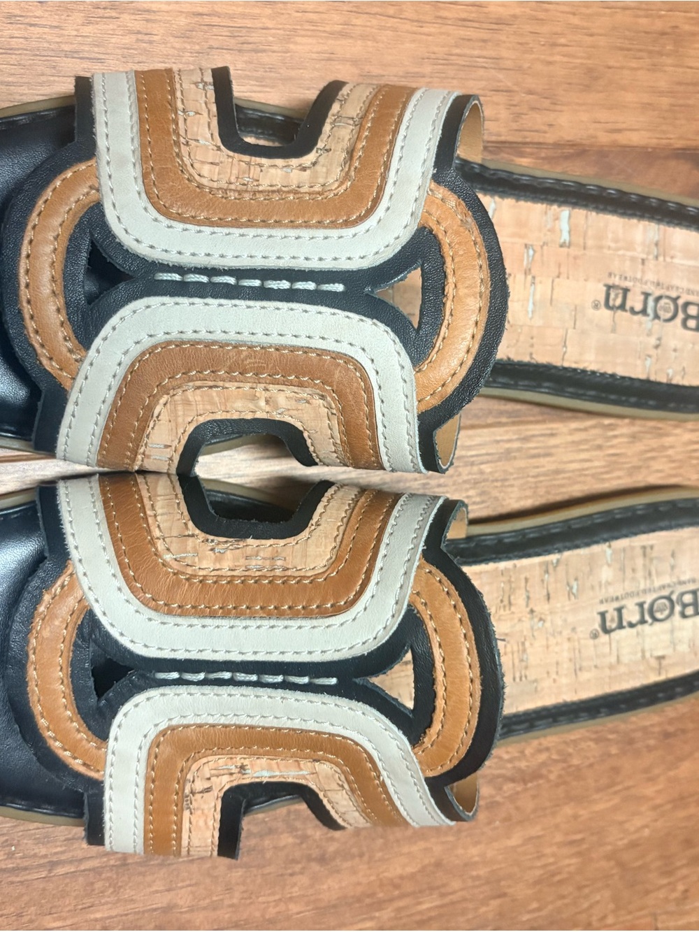 Born Women's Tan & Cream Leather Slide Sandals